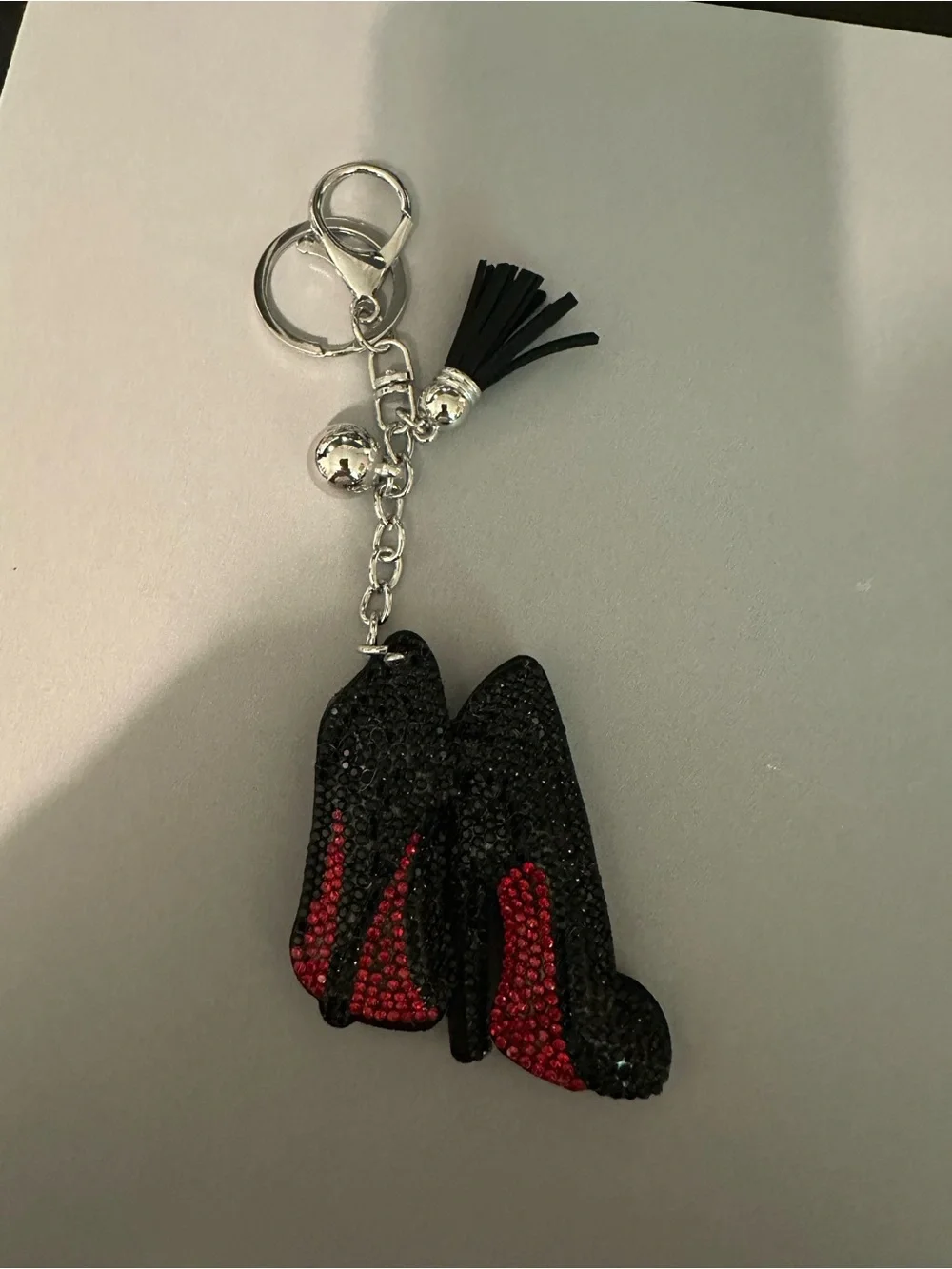 Black and Red Rhinestone High Heel Keychain Charm